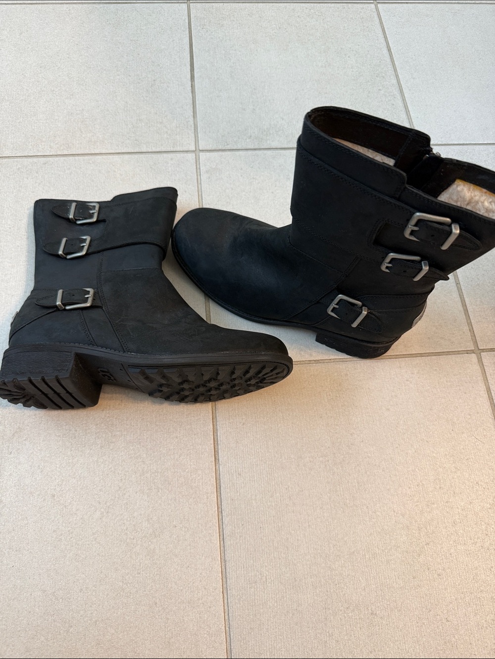 UGG Black Buckle Short Leather Booties